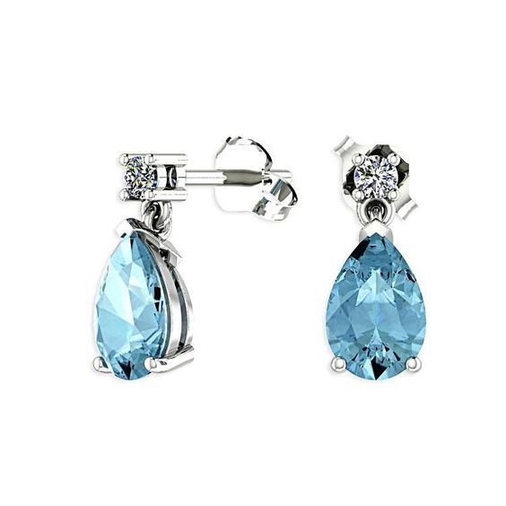 Earrings with stem - pear shape with blue topaz and diamonds