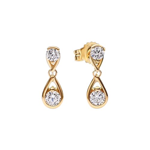 Earrings - yellow gold 18k with round brilliant cut diamonds