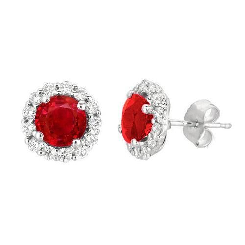 Earrings - white gold 18k with ruby and diamonds