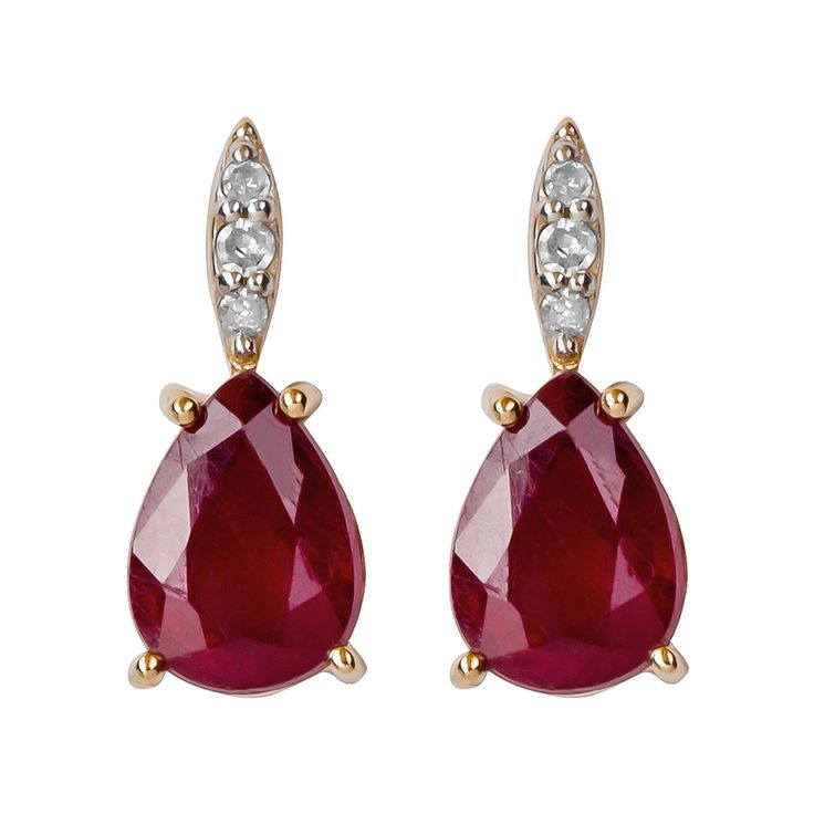 Earrings - yellow gold 18k with ruby and diamonds