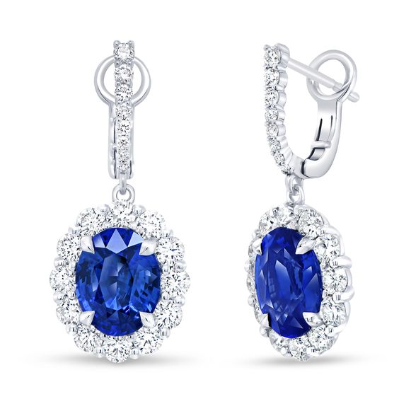 Earrings - white gold 18k with sapphire and diamonds