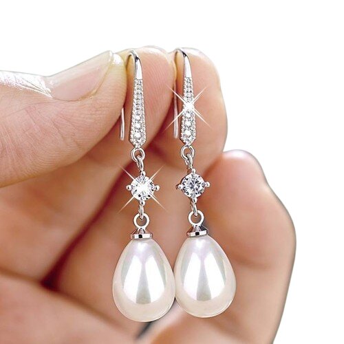 Earrings - white gold 18k with pearls and diamonds