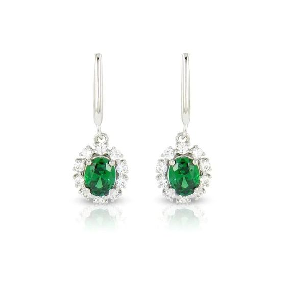 Earrings - white gold 18k with emerald and diamonds