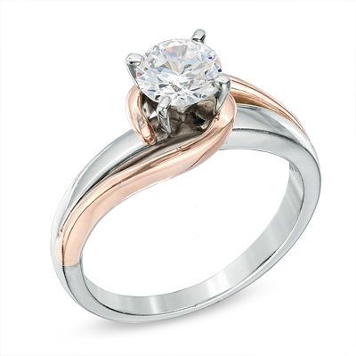 Solitaire engagement ring - gold 18k - two tone white and rose