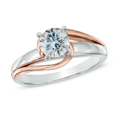 Solitaire ring - gold 18k two-tone white and rose - round brilliant cut diamond 0.50ct