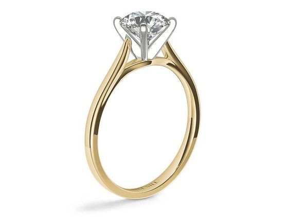 Solitaire engagement ring - gold 18k two tone yellow and white - round brilliant cut diamond VS1