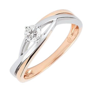 Solitaire ring (Nid précieux) - gold 18k two tone rose and white - round brilliant cut diamond 0.18ct