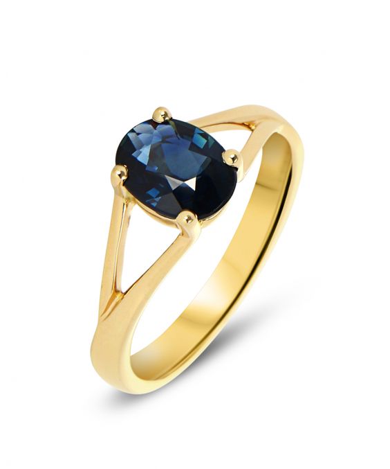 Solitaire ring - yellow or white gold 18k or 14k with sapphire
