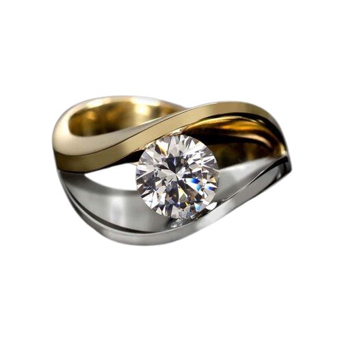Solitaire ring - gold 18k two tone yellow and white - round brilliant cut diamond