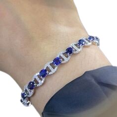 Bracelet - white gold 18k - sapphire 9.63ct - diamonds totaling 1.71ct