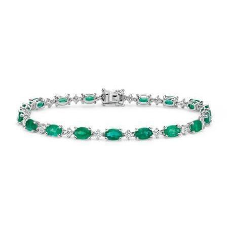 Bracelet - white gold 18k - emerald - diamonds
