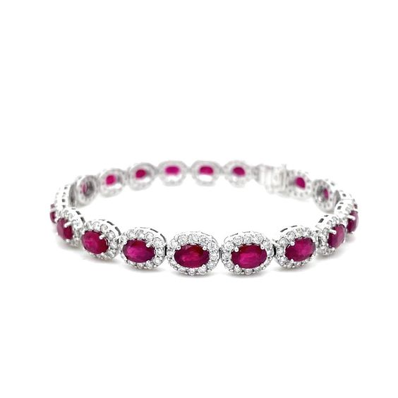 Bracelet - white gold 18k - ruby totaling 12.61ct - diamonds totaling 4.56ct
