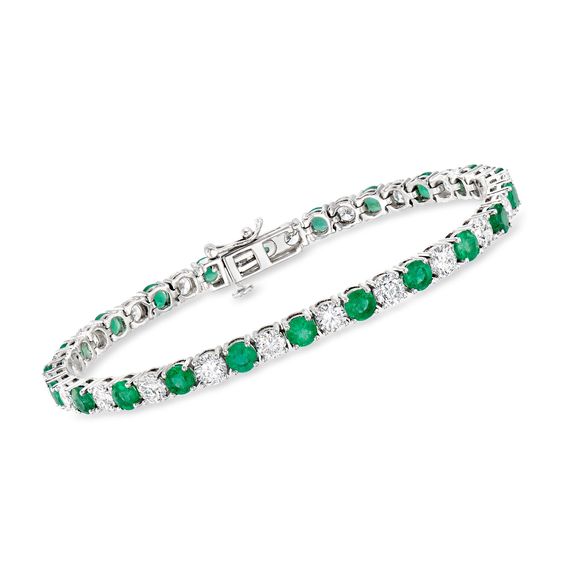 Bracelet - white gold 18k - emerald totaling 5.50ct - diamonds totaling 5.02ct