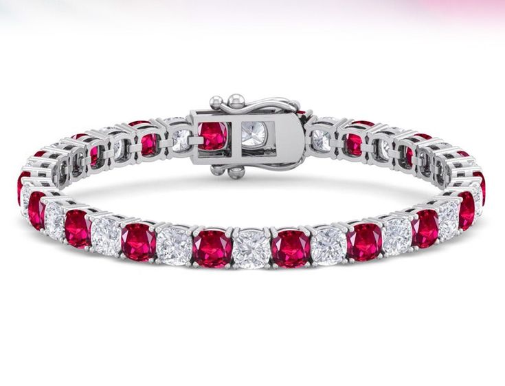 Bracelet - white gold 18k - ruby totaling 19.80ct - moissanite totaling 19.80ct
