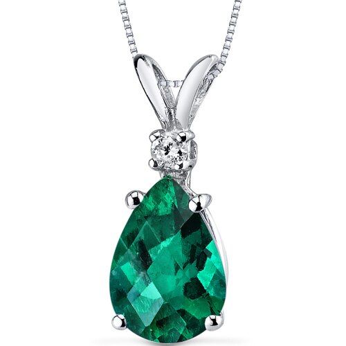 Pendant - white gold 18k with emerald and diamonds